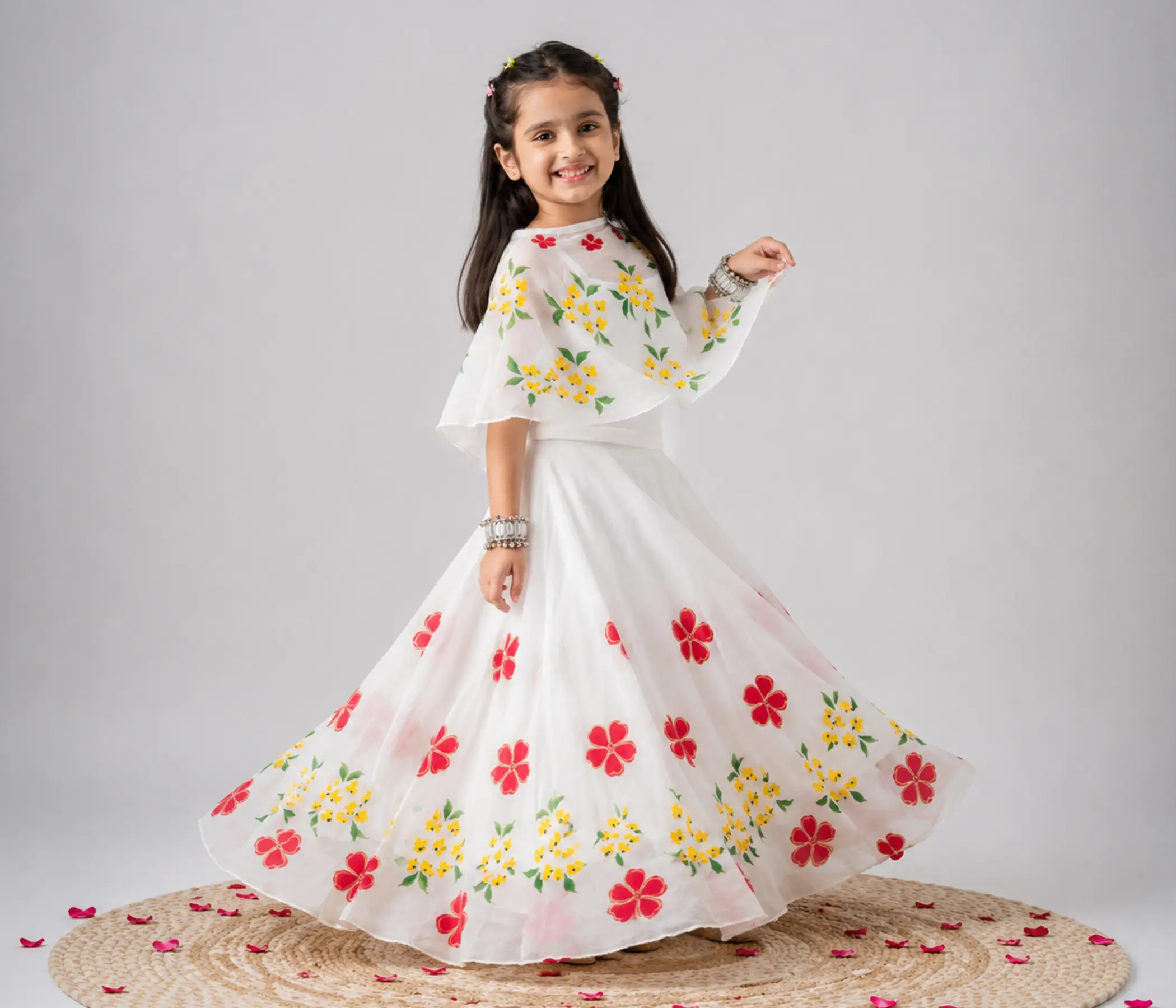 Hand-Painted White Organza Lehenga Choli for Premium Kids Clothing